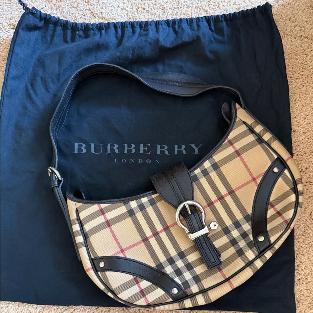 Burberry Beige and Black Check Shoulder Bag